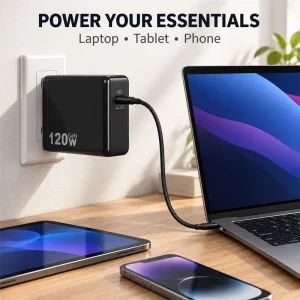 120W USB-C Fast Charger, and Power Adapter for MacBook Pro, MacBook Air, iPad Pro, Samsung Galaxy, and All USB-C Devices - Thumbnail Image 4