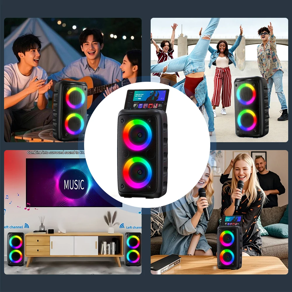 Portable Bluetooth Karaoke Speaker Ring Light TWS Wireless Stereo Speaker - Image 4