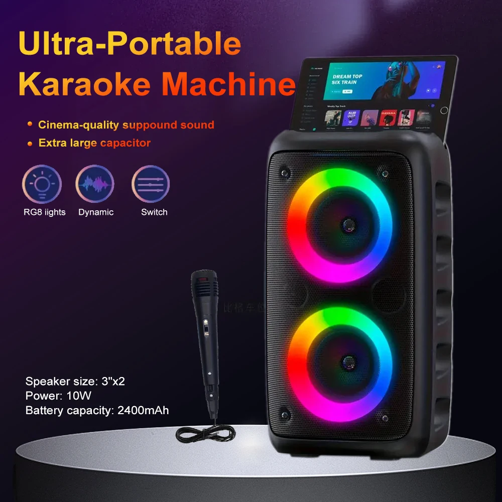 Portable Bluetooth Karaoke Speaker Ring Light TWS Wireless Stereo Speaker - Image 1
