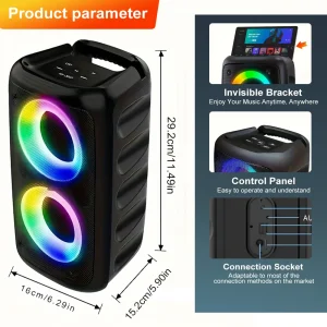 Portable Bluetooth Karaoke Speaker Ring Light TWS Wireless Stereo Speaker - Thumbnail Image 2