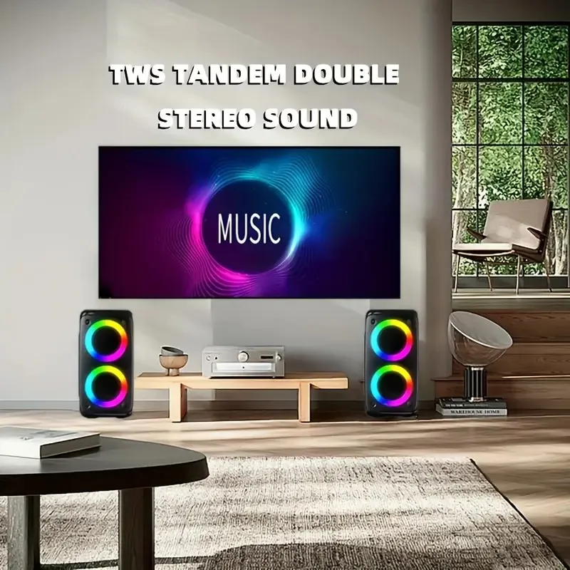 Portable Bluetooth Karaoke Speaker Ring Light TWS Wireless Stereo Speaker - Image 8