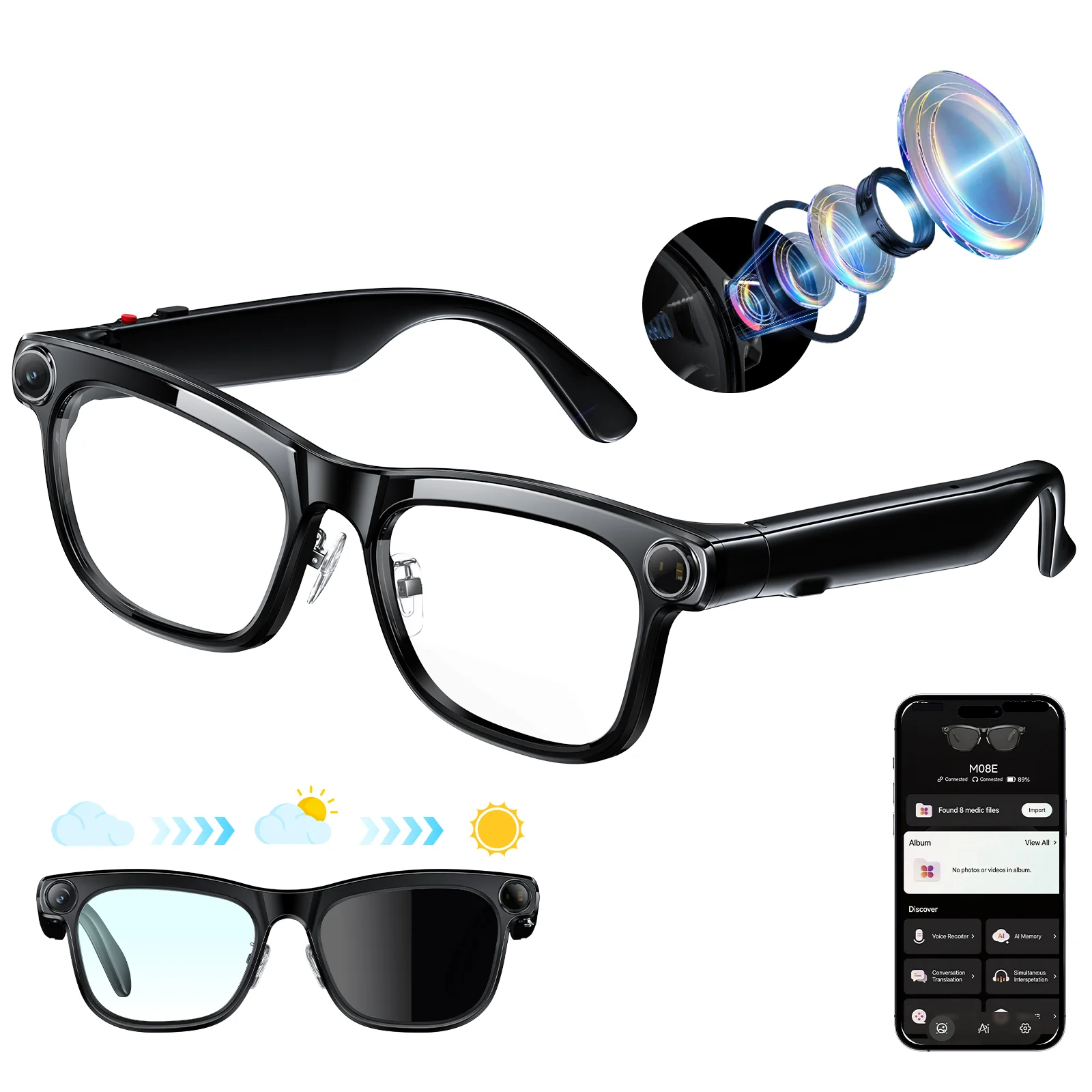 Smart 4K Camera Video Recording AI Photo Recognition Bluetooth Call Voice Translation Sunglasses - Image 8