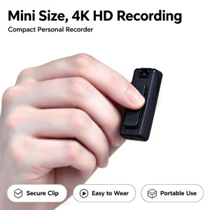 4K HD Ultra Mini Pocket Body Recorder, Wearable Clip-On Portable Video Camera, WiFi Remote Access, Infrared Night Vision, Auto Motion Detection, Loop Video Recording, Rechargeable Small Cam for Indoor Outdoor